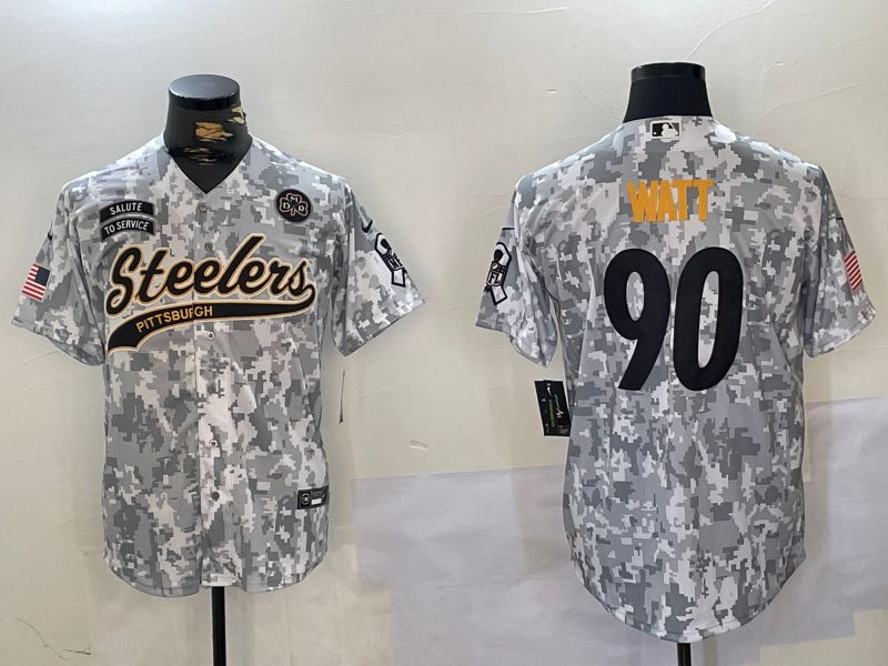 Men Pittsburgh Steelers #90 Watt Nike Arctic Camo 2024 Salute to Service Limited NFL Jersey style 2